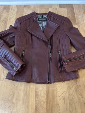 Black Rivet Burgundy Quilted Moto Leather Jacket Size M